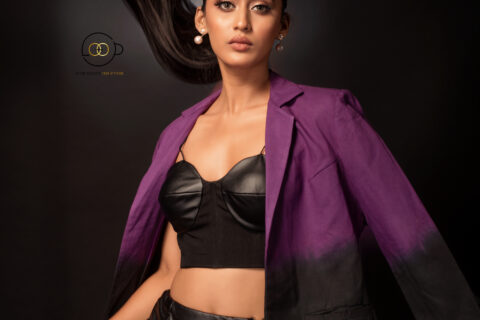 Purple & Black Ombre Linen Blazer for Women - Party Wear
