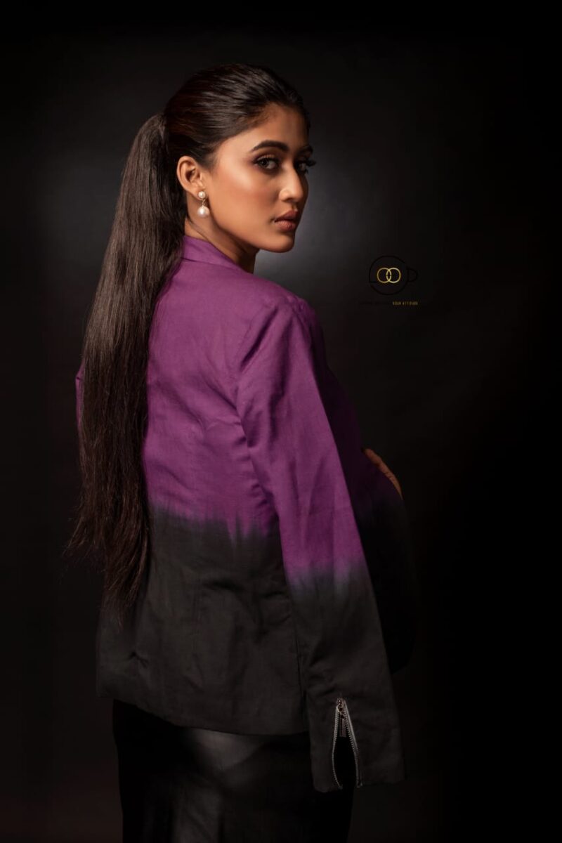 Purple-Black Ombre Linen Blazer - Image 2