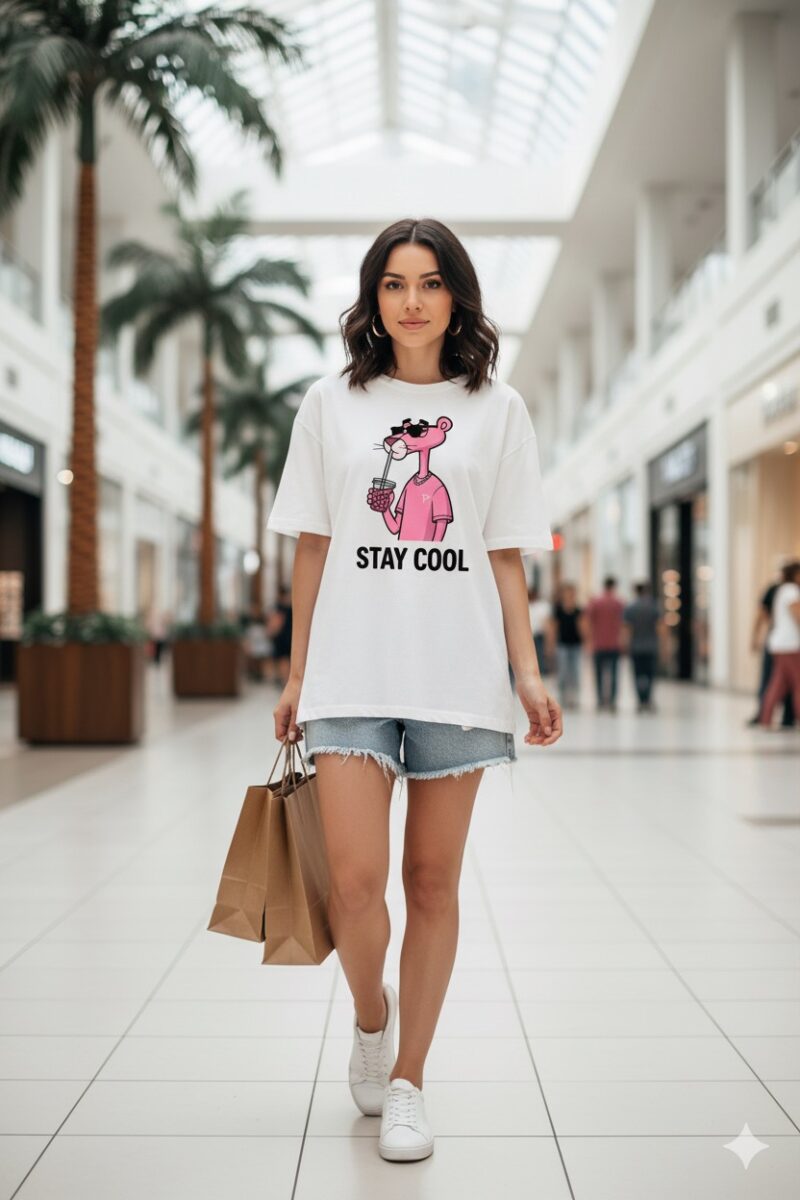 Oversized Pink Panther Graphic T-Shirt – Stay Cool Print | Cotton Casual Tee - Image 5
