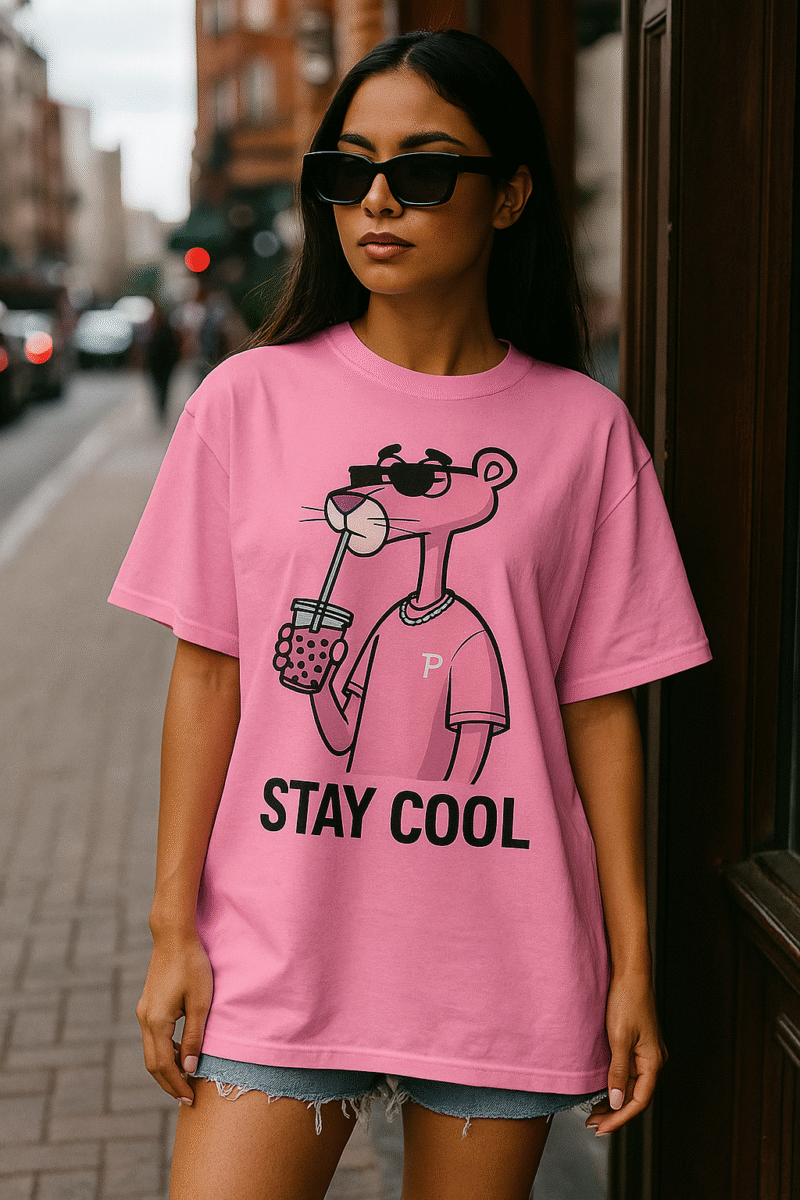 Oversized Pink Panther Graphic T-Shirt – Stay Cool Print | Cotton Casual Tee - Image 4