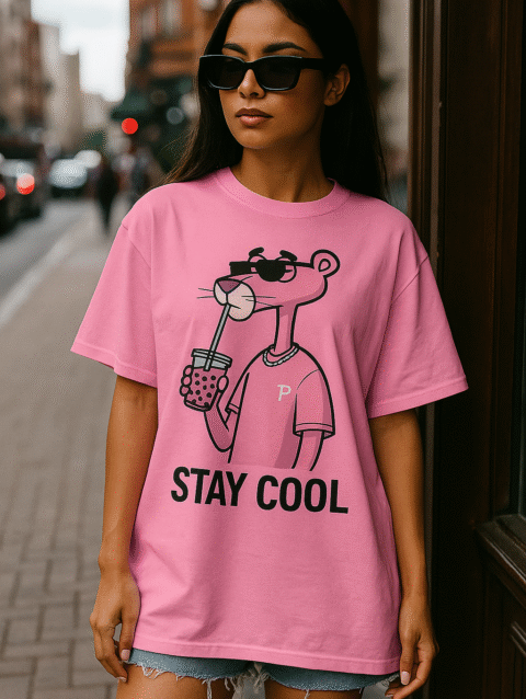 Oversized Pink Panther Graphic T-Shirt – Stay Cool Print | Cotton Casual Tee