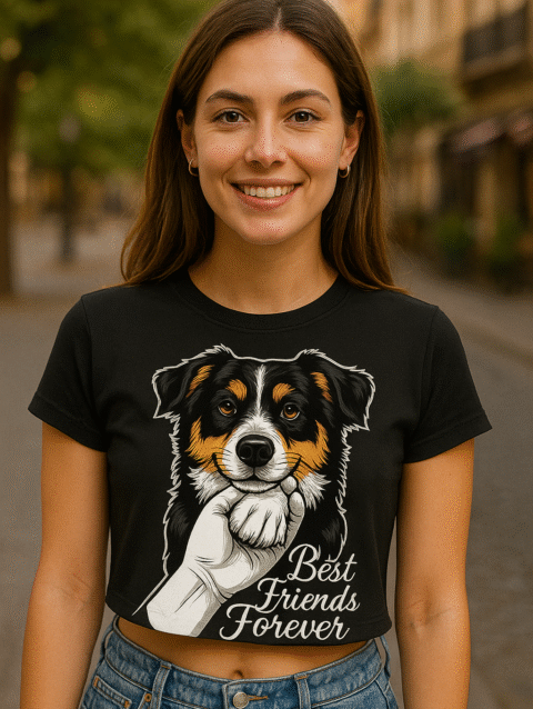 Premium Cotton Australian Shepherd Cropped T-Shirt for Women